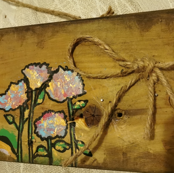 Handcrafted Home Wood Sign Painting flowers Gold - Picture 4 of 8
